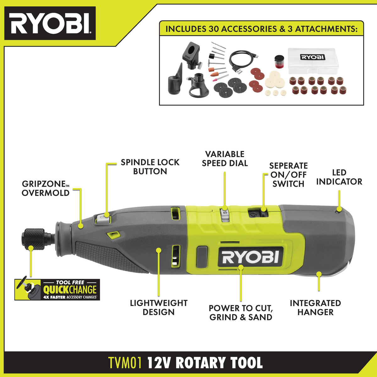 12V Cordless Rotary Tool Kit - TVM01