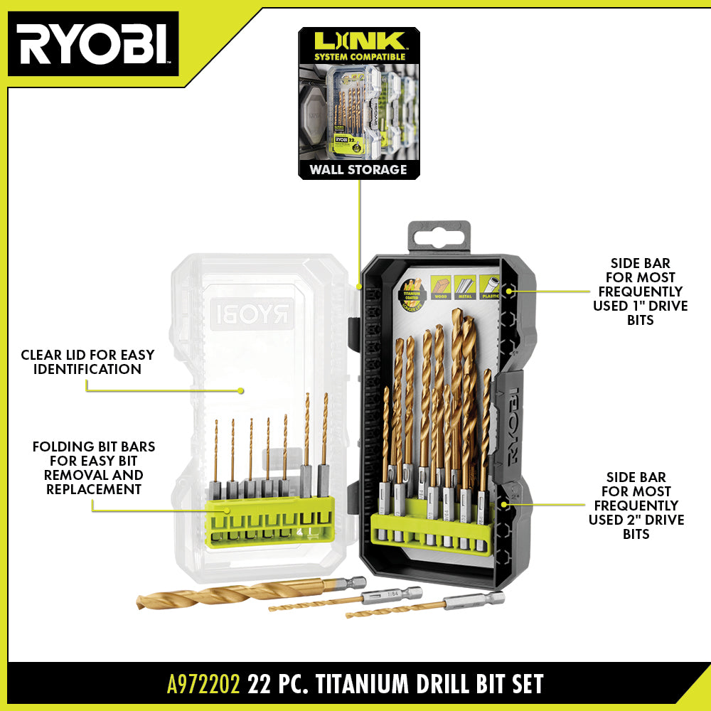 22 PC. Titanium Drill Bit Set - A972202