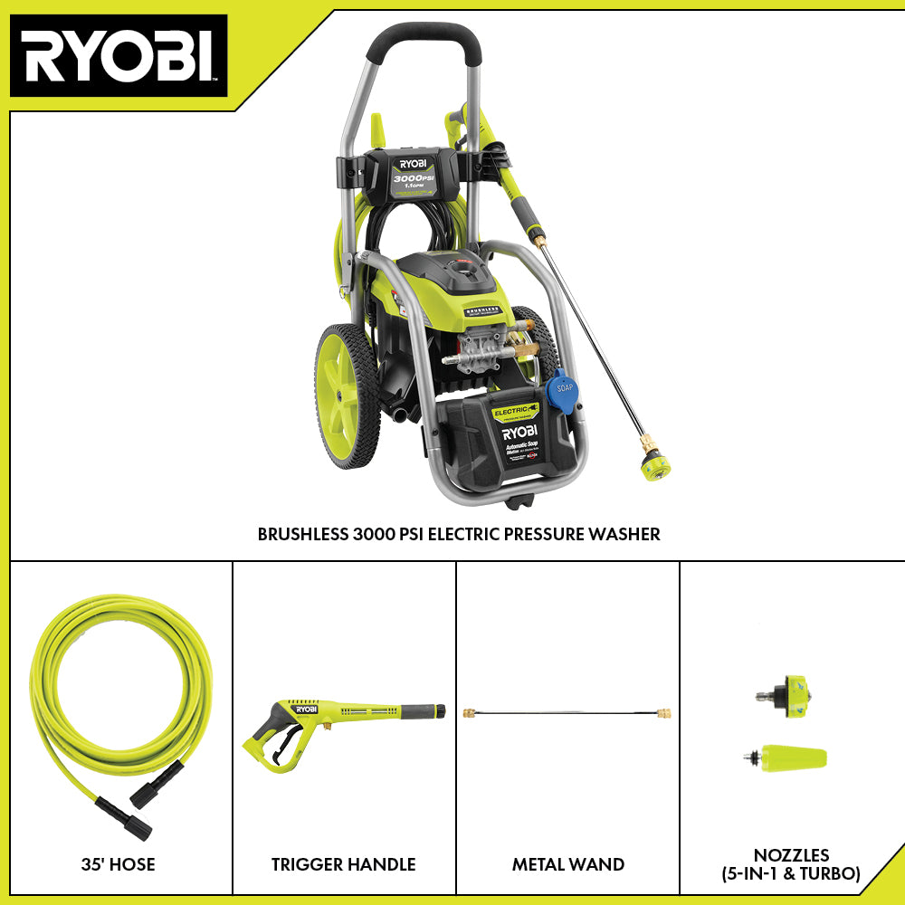 3000 PSI 1.1 GPM Brushless Electric Pressure Washer with 12" 2300 PSI Surface Cleaner - RY143011-RY31SC312