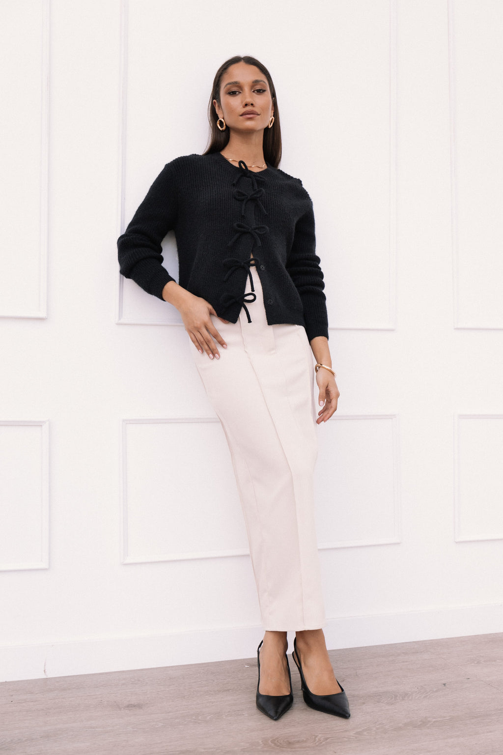 Wilde Bow Front Cardigan - Black
