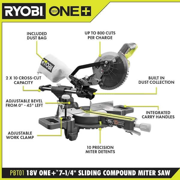 18V ONE+ 7-1/4" Sliding Compound Miter Saw - PBT01B