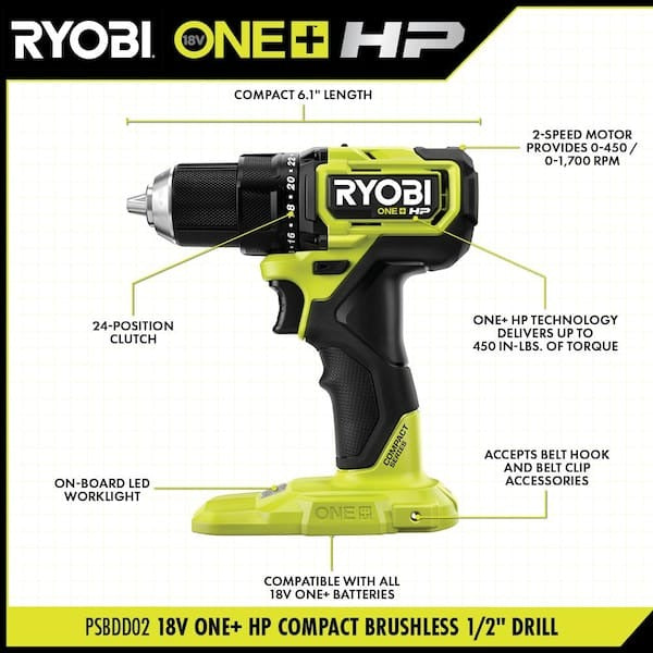 18V ONE+ HP Compact Brushless 1/2" Drill/Driver Kit - PSBDD02K
